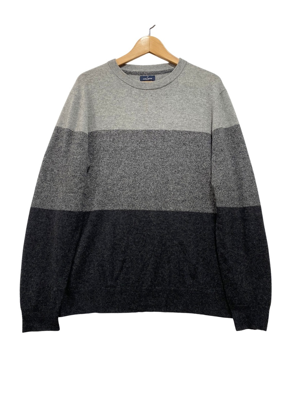 Daniel Hechter Paris 100% Cashmere Colorblock Crewneck Sweater Gray Mens Large